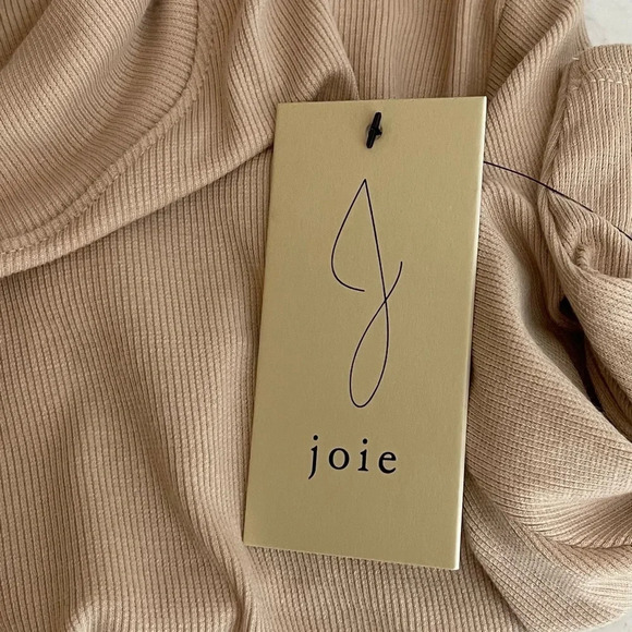 Joie Mock Neck Short Sleeve Top Size XL Ribbed Fitted Pullover Beige - Picture 7 of 8